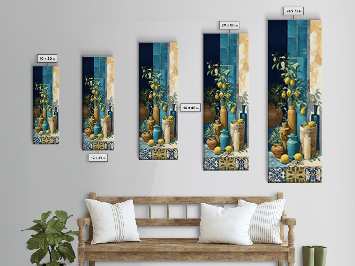 Coastal Lemons and Striped Cloth Arrangement Canvas Print, Italian Villa Art, Gallery Decor, Living Room Decor, Abstract Art, IVA-1x3-60