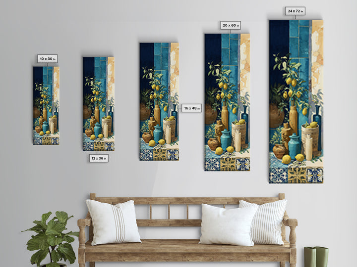 Coastal Lemons and Striped Cloth Arrangement Canvas Print, Italian Villa Art, Gallery Decor, Living Room Decor, Abstract Art, IVA-1x3-60