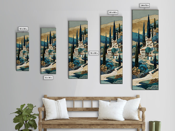 Tuscan Hillside with Cypress Trees and Golden Canvas Print, Italian Villa Art, Digital Art Print, Living Room Decor, Villa, IVA-1x3-61