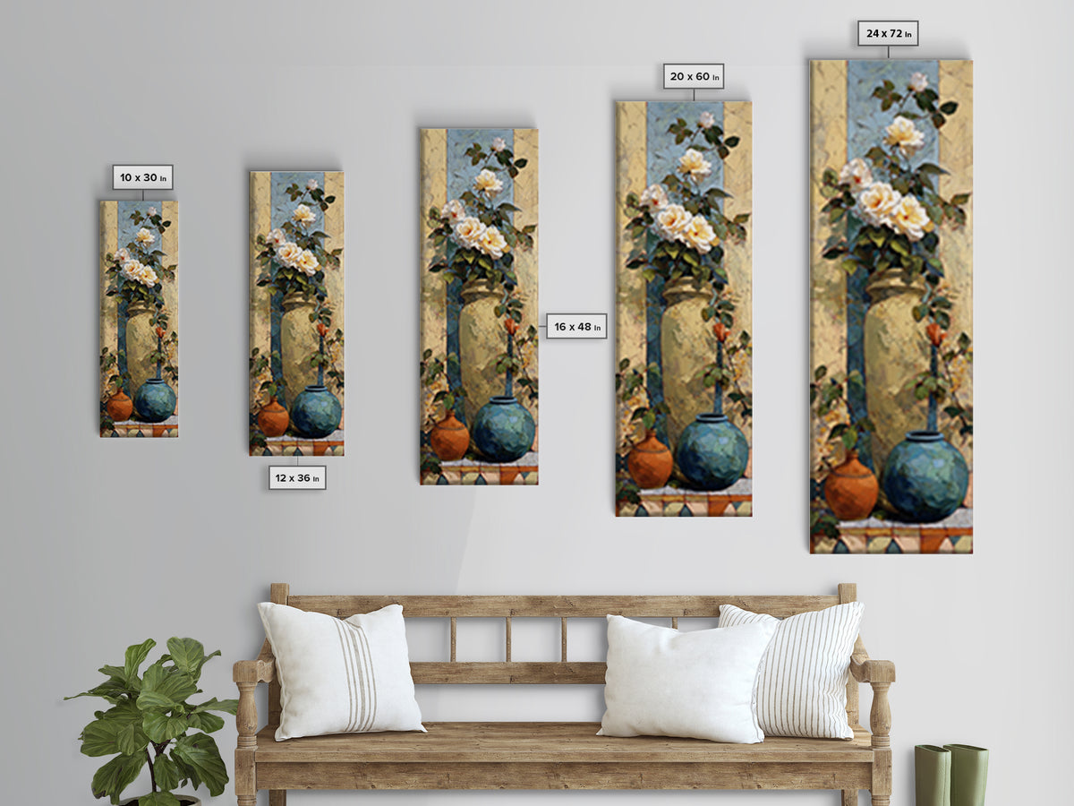 Italian Villa Garden Urn Framed Canvas Print, Italian Villa Art, Travel Poster, Living Room Decor, Watercolor Art, Villa, IVA-1x3-66
