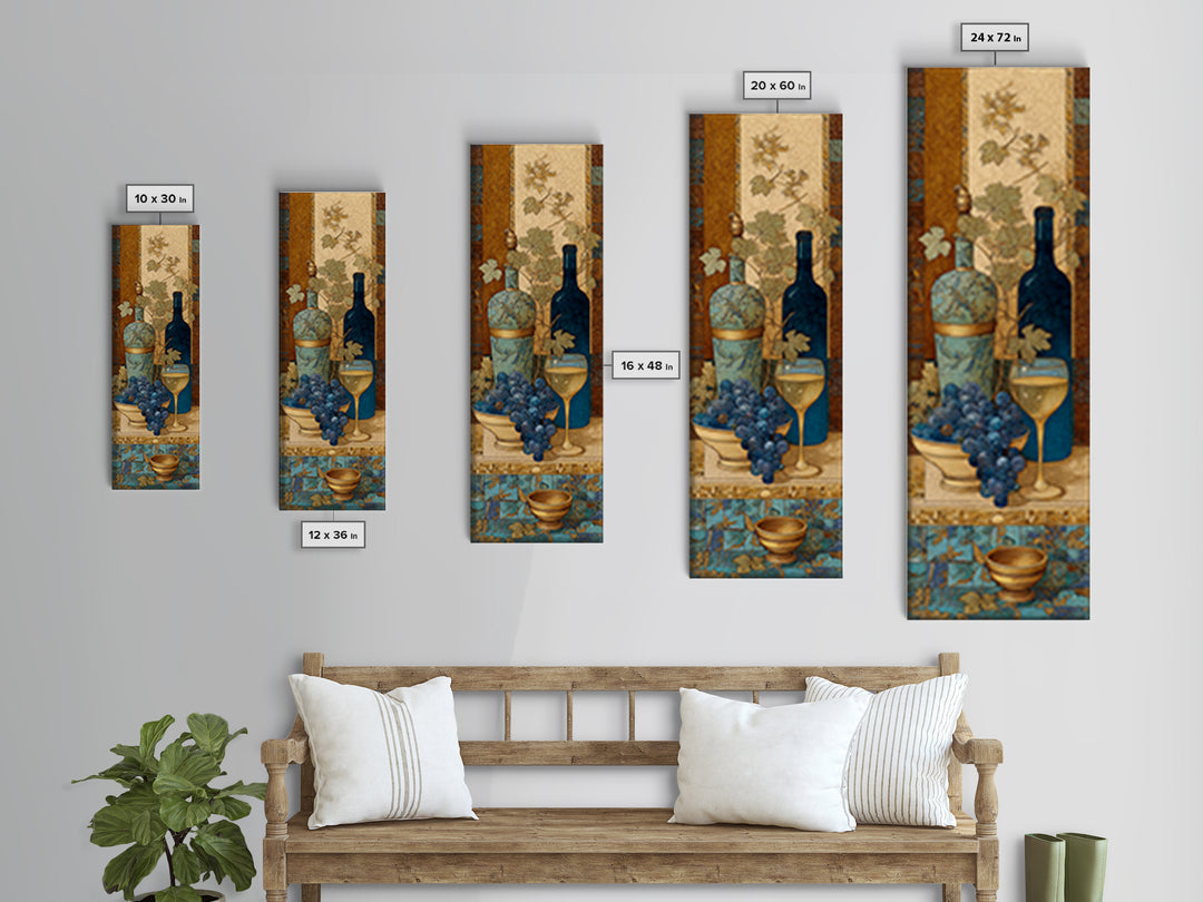 Grapevine and Wine Still Life on Linen Canvas Print, Italian Villa Art, Minimalist Decor, Living Room Decor, Abstract Art, IVA-1x3-67