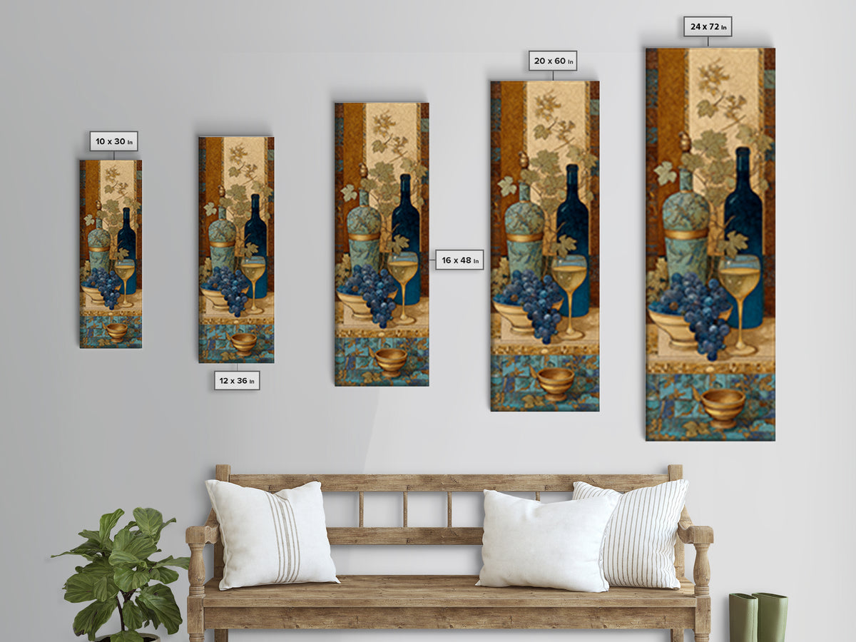 Grapevine and Wine Still Life on Linen Canvas Print, Italian Villa Art, Minimalist Decor, Living Room Decor, Abstract Art, IVA-1x3-67