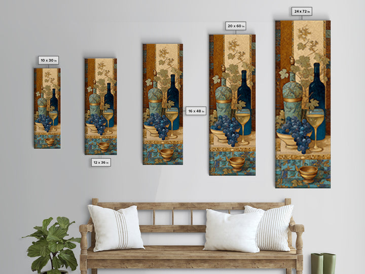Grapevine and Wine Still Life on Linen Canvas Print, Italian Villa Art, Minimalist Decor, Living Room Decor, Abstract Art, IVA-1x3-67