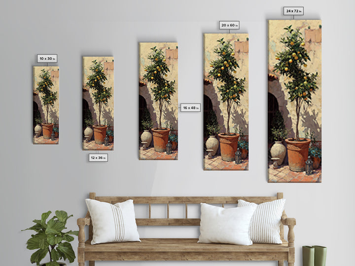 Orange Tree in a Courtyard Planter Framed Canvas Print, Italian Villa Art, Digital Download Art, Living Room Decor, Villa, IVA-1x3-74
