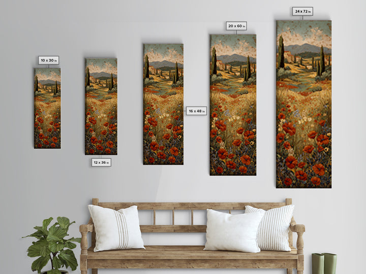 Tuscan Poppy Field Framed Canvas Print, Italian Villa Art, Printable Wall Art, Living Room Decor, Villa, Coastal Wall Art, IVA-1x3-75