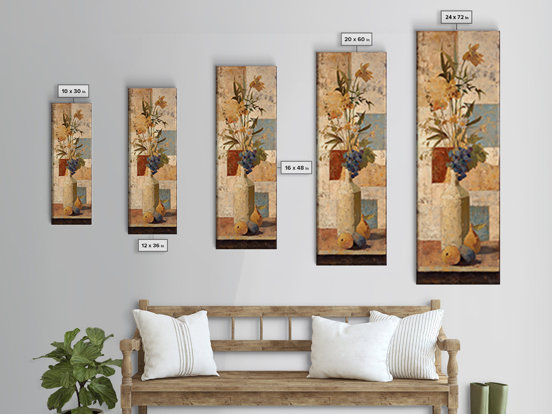 Grapevine and Wine Still Life on Linen Framed Canvas Print, Italian Villa Art, Digital Wall Art, Living Room Decor, Villa, IVA-1x3-91