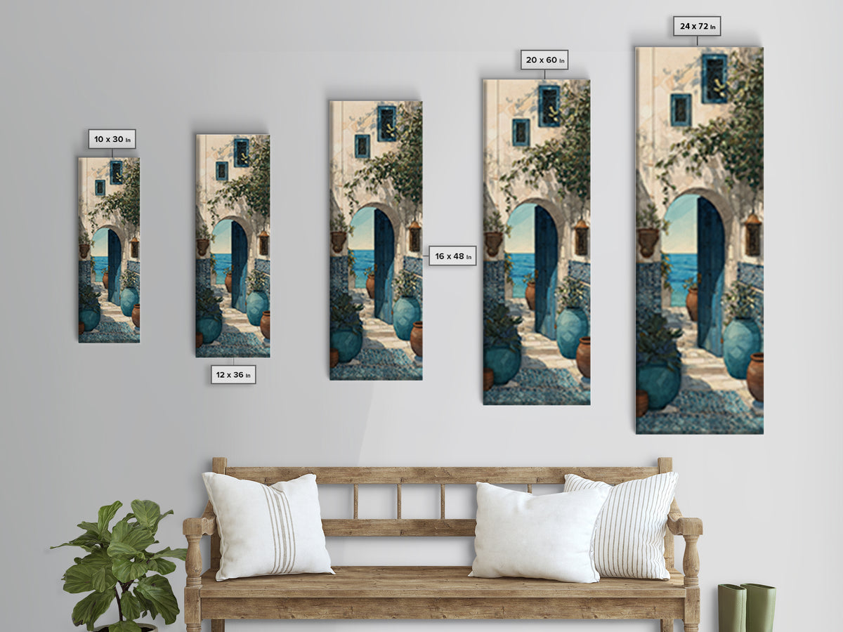 Mediterranean Arch Framing Blue Sea Framed Canvas Print, Italian Villa Art, Contemporary Art, Living Room Decor, Villa, IVA-1x3-92