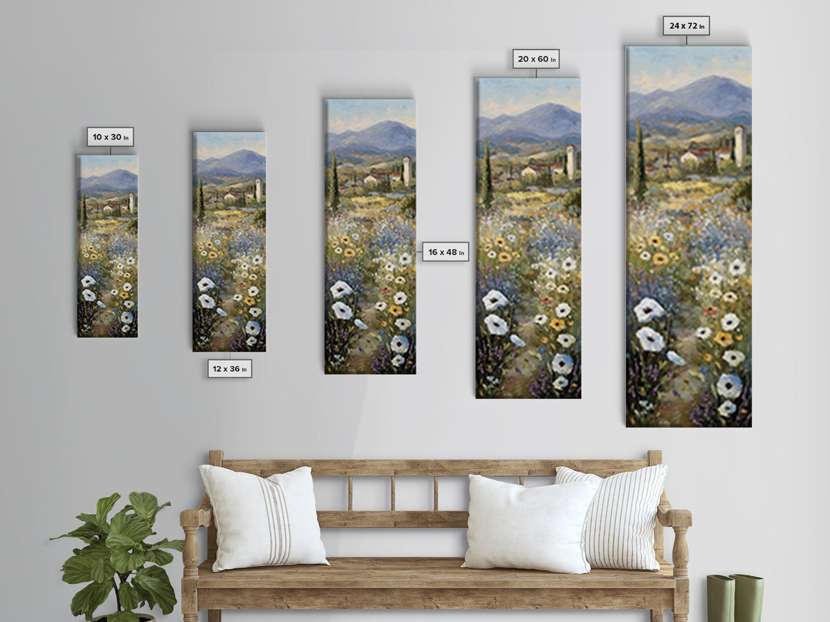 Tuscan Poppy Field Canvas Print, Italian Villa Art, Framed Wall Art, Living Room Decor, Watercolor Art, Villa, IVA-1x3-99