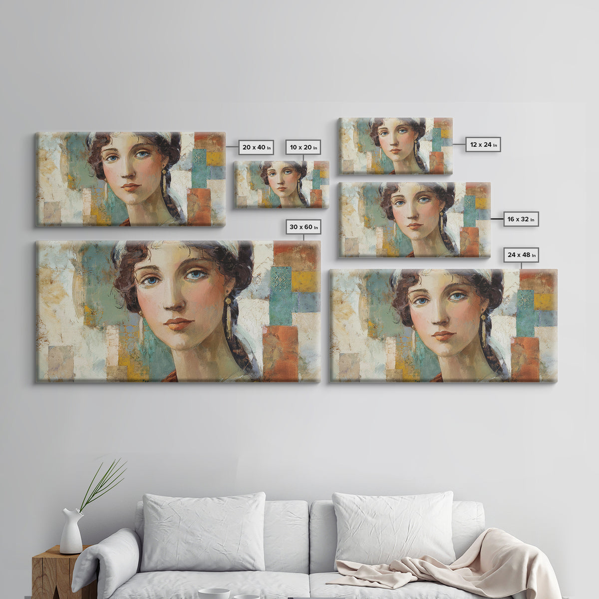 Renaissance Inspired Portrait with Modern Softness Canvas Print, Italian Villa Art, Landscape Print, Living Room Decor, Villa, IVA-2x1-14