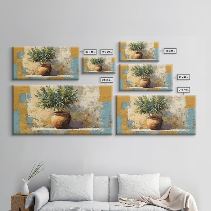 Terra Cotta Pot Framed Canvas Print, Italian Villa Art, Digital Art Print, Living Room Decor, Fine Art, Villa, Luxury Decor, IVA-2x1-18