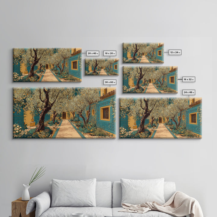 Olive Grove Path Framed Canvas Print, Italian Villa Art, Printable Wall Art, Living Room Decor, Watercolor Art, Villa, IVA-2x1-23