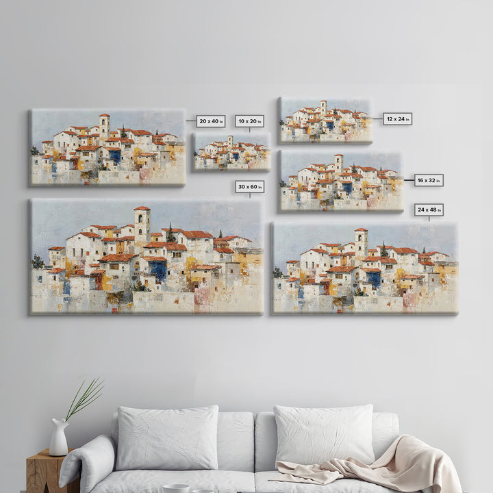 Terracotta Rooftops Against Pale Sky Framed Canvas Print, Italian Villa Art, Room Decor, Living Room Decor, Fine Art, Villa, IVA-2x1-24