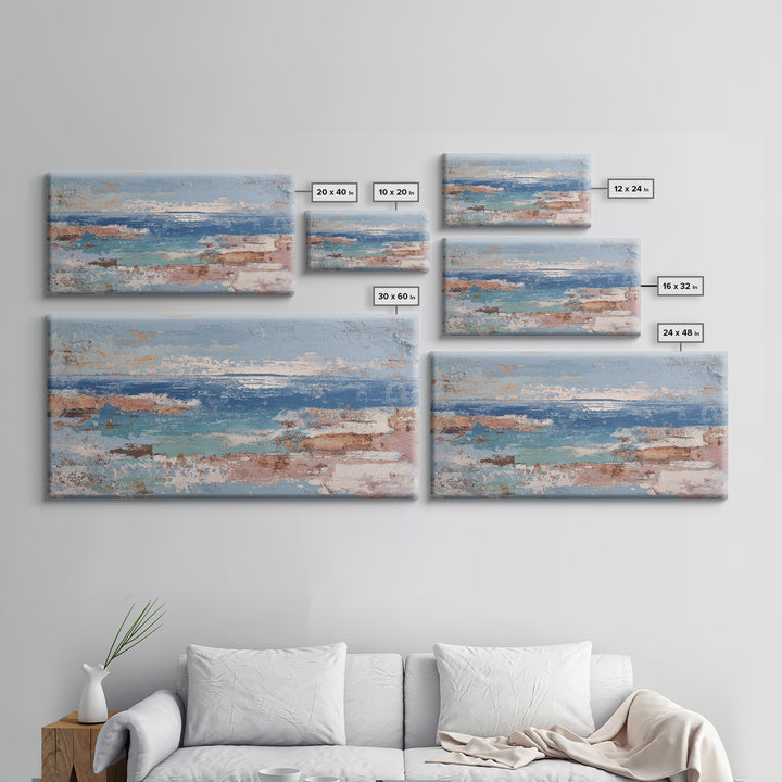 Mediterranean Arch Framing Blue Sea Framed Canvas Print, Italian Villa Art, Textured Painting, Living Room Decor, Villa, IVA-2x1-28