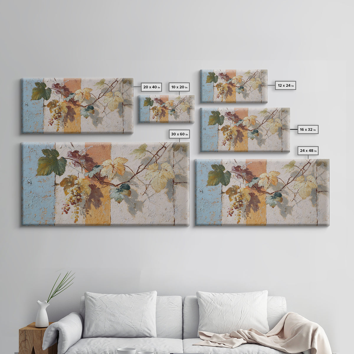 Grapevine and Wine Still Life on Linen Framed Canvas Print, Italian Villa Art, Printable Art, Living Room Decor, Villa, IVA-2x1-3