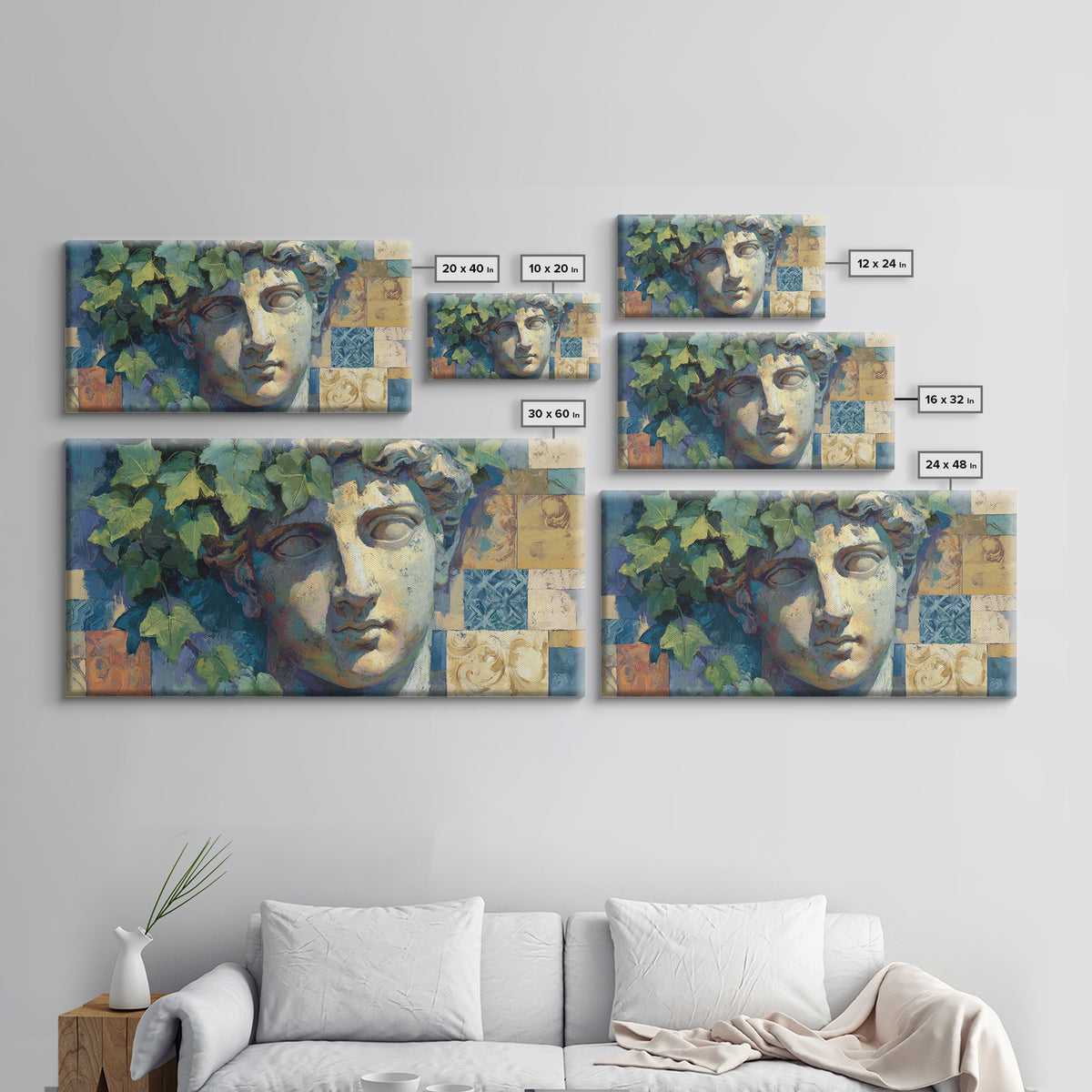 Classic Roman Statue Bust Canvas Print, Italian Villa Art, Living Room Decor, Oil Painting, Villa, Bedroom Wall Art, IVA-2x1-32