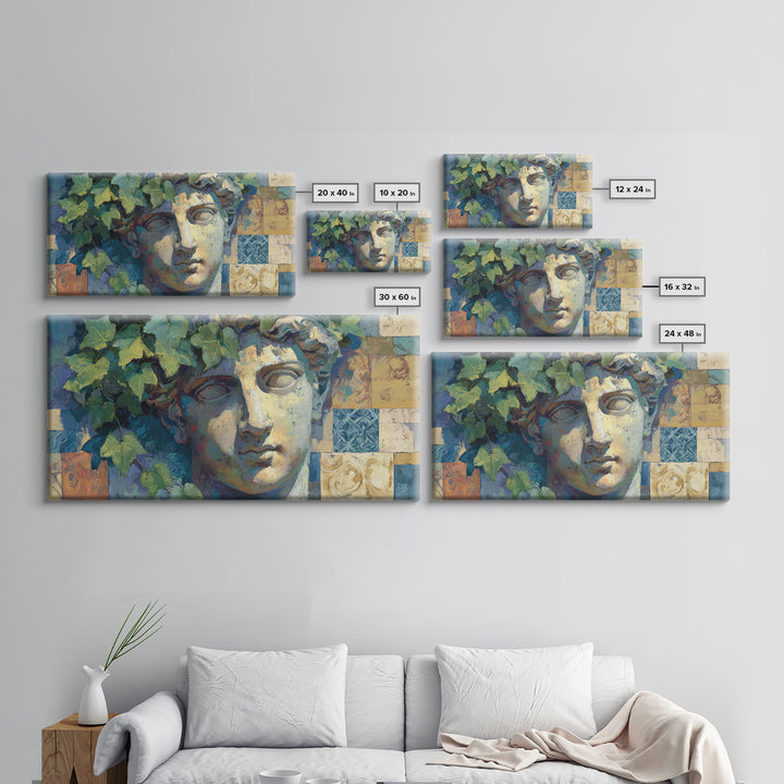 Classic Roman Statue Bust Canvas Print, Italian Villa Art, Living Room Decor, Oil Painting, Villa, Bedroom Wall Art, IVA-2x1-32