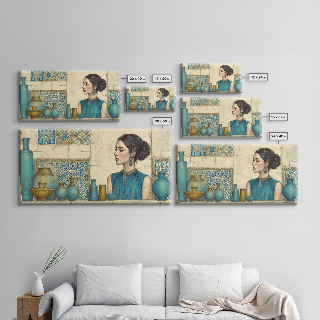 Renaissance Inspired Portrait with Modern Softness Canvas Print, Italian Villa Art, Landscape Print, Living Room Decor, Villa, IVA-2x1-38