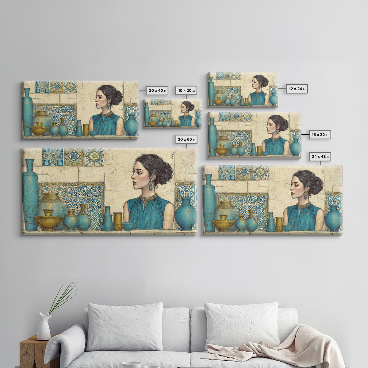 Renaissance Inspired Portrait with Modern Softness Canvas Print, Italian Villa Art, Landscape Print, Living Room Decor, Villa, IVA-2x1-38