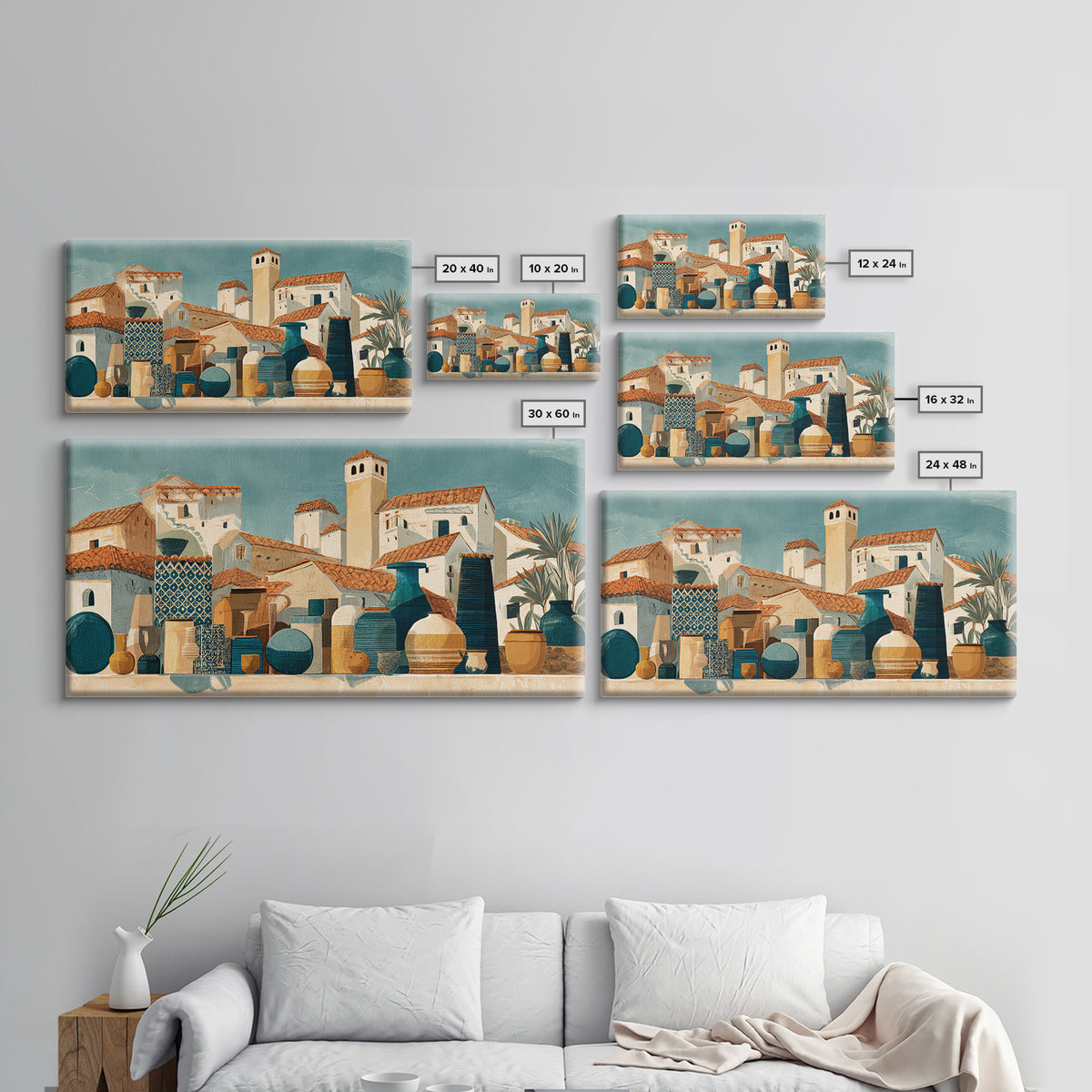 Terracotta Rooftops Against Pale Sky Canvas Print, Italian Villa Art, Wall Art Prints, Living Room Decor, Fine Art, Villa, IVA-2x1-48