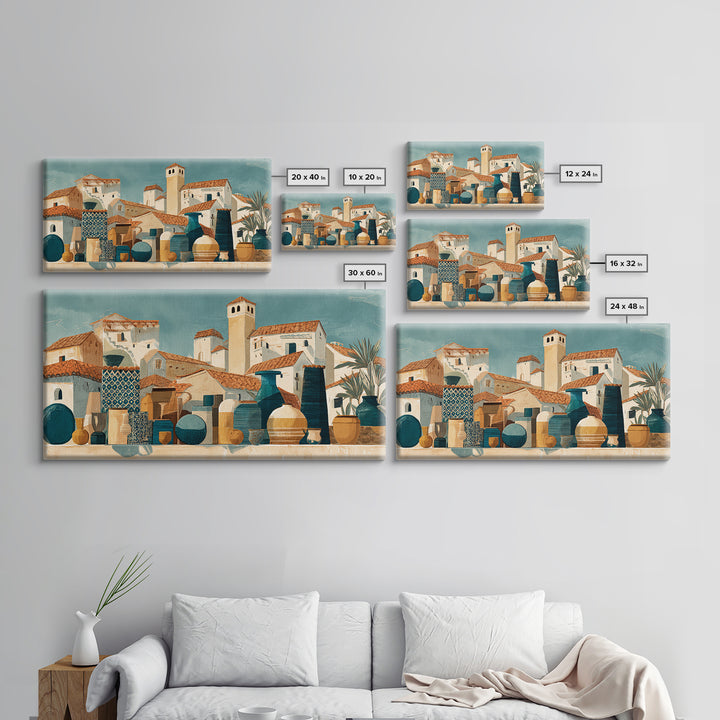 Terracotta Rooftops Against Pale Sky Canvas Print, Italian Villa Art, Wall Art Prints, Living Room Decor, Fine Art, Villa, IVA-2x1-48