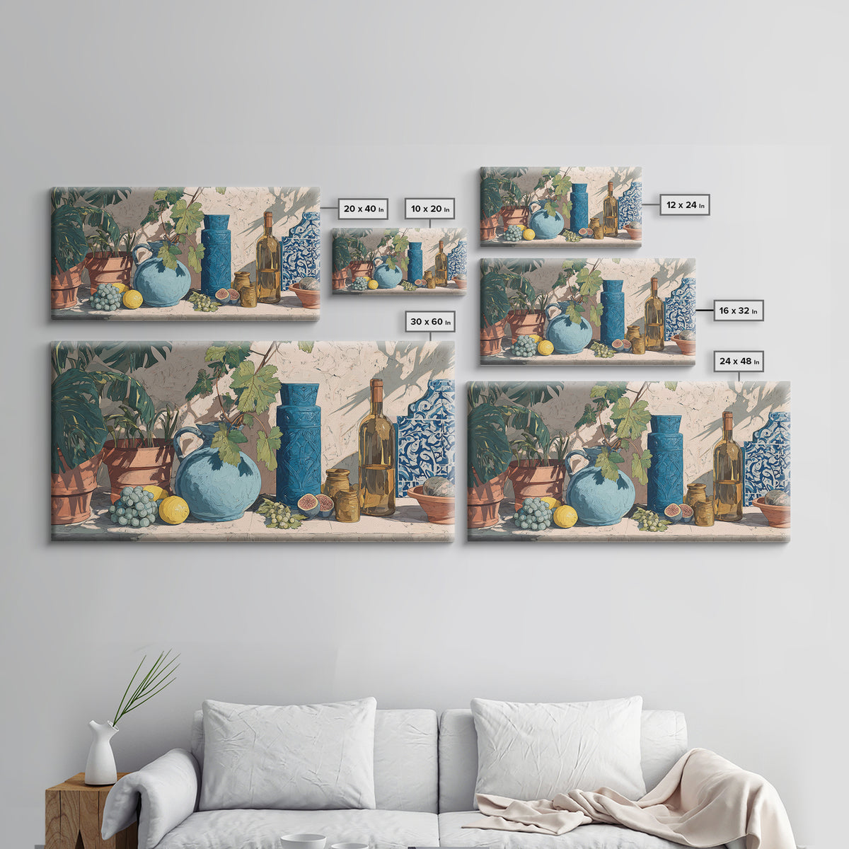Grapevine and Wine Still Life on Linen Framed Canvas Print, Italian Villa Art, Printable Art, Living Room Decor, Abstract Art, IVA-2x1-51