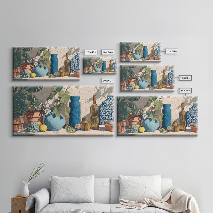 Grapevine and Wine Still Life on Linen Framed Canvas Print, Italian Villa Art, Printable Art, Living Room Decor, Abstract Art, IVA-2x1-51