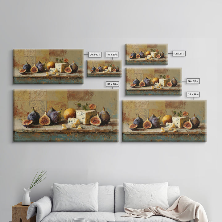 Figs and Cheese on Rustic Wooden Board Canvas Print, Italian Villa Art, Art Print, Living Room Decor, Oil Painting, Villa, IVA-2x1-53
