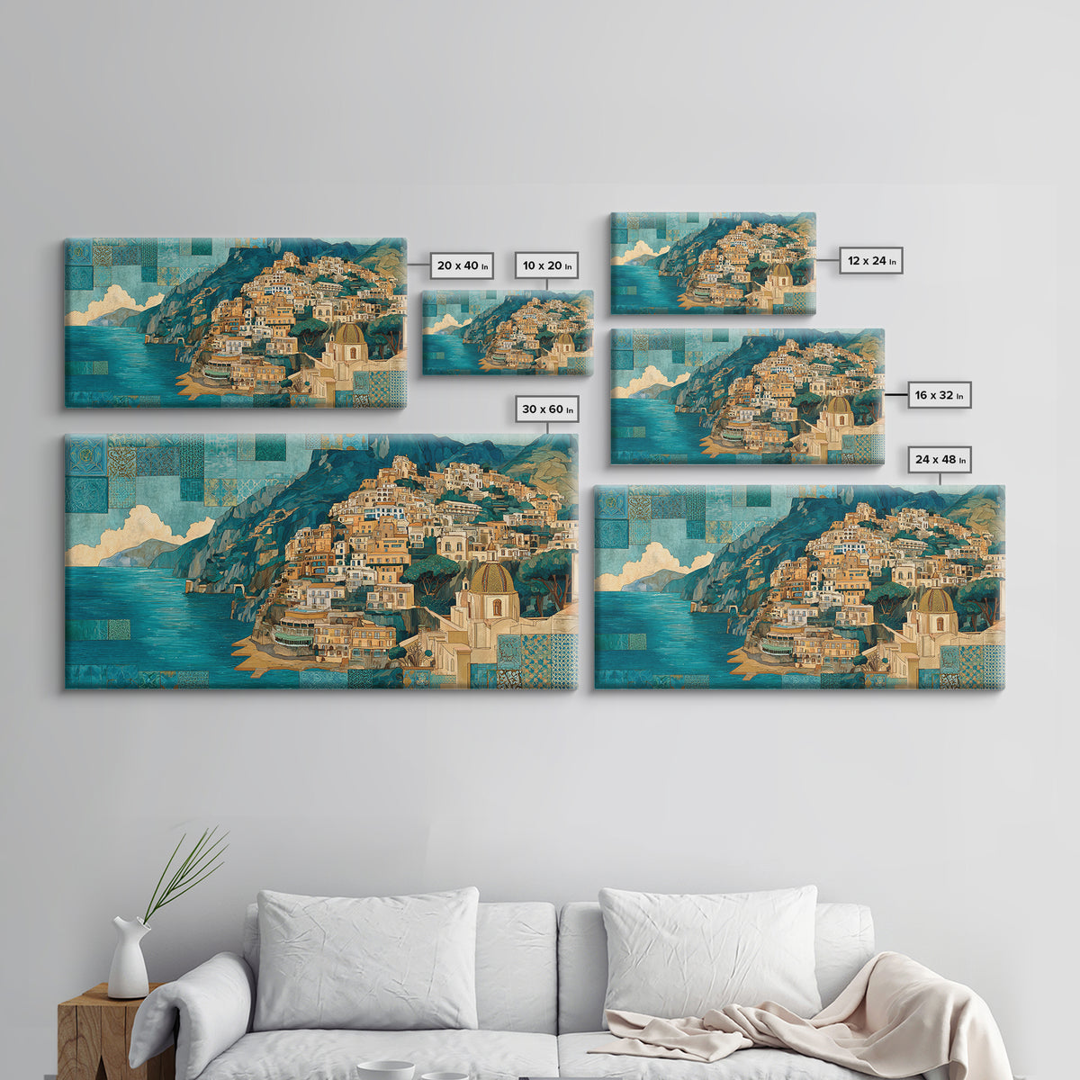 Amalfi Coast Cliffs Canvas Print, Italian Villa Art, Fine Art Print, Living Room Decor, Fine Art, Villa, Original Painting, IVA-2x1-57