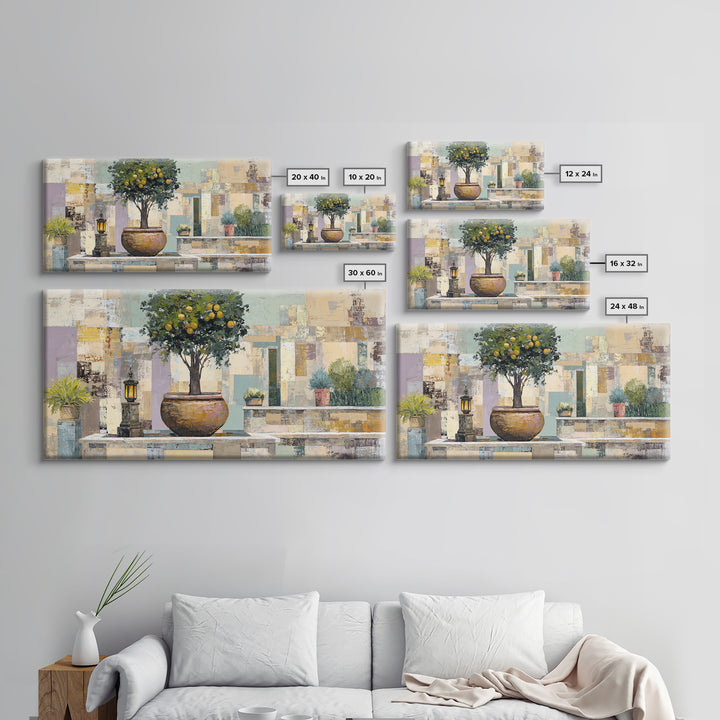 Orange Tree in a Courtyard Planter Canvas Print, Italian Villa Art, Statement Artwork, Living Room Decor, Fine Art, Villa, IVA-2x1-58