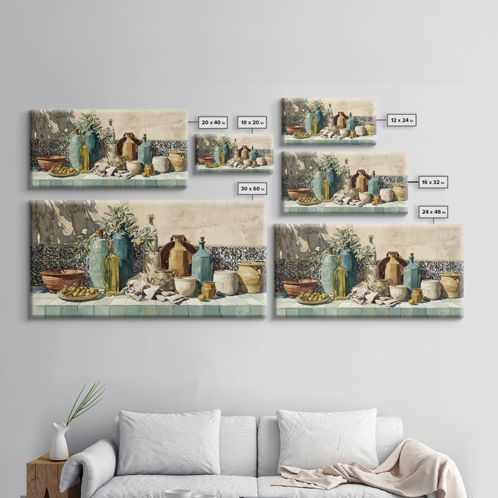 White Wine and Olives Still Life Framed Canvas Print, Italian Villa Art, Digital Wall Art, Living Room Decor, Oil Painting, IVA-2x1-60