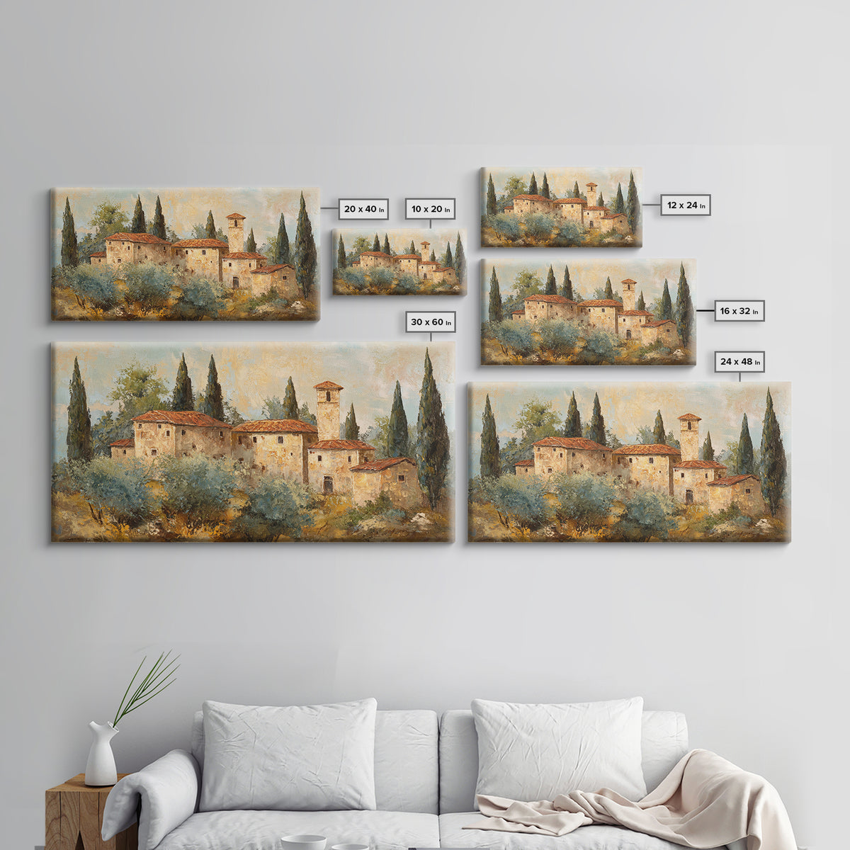 Tuscan Hillside with Cypress Trees and Golden Canvas Print, Italian Villa Art, Minimalist Decor, Living Room Decor, Villa, IVA-2x1-69