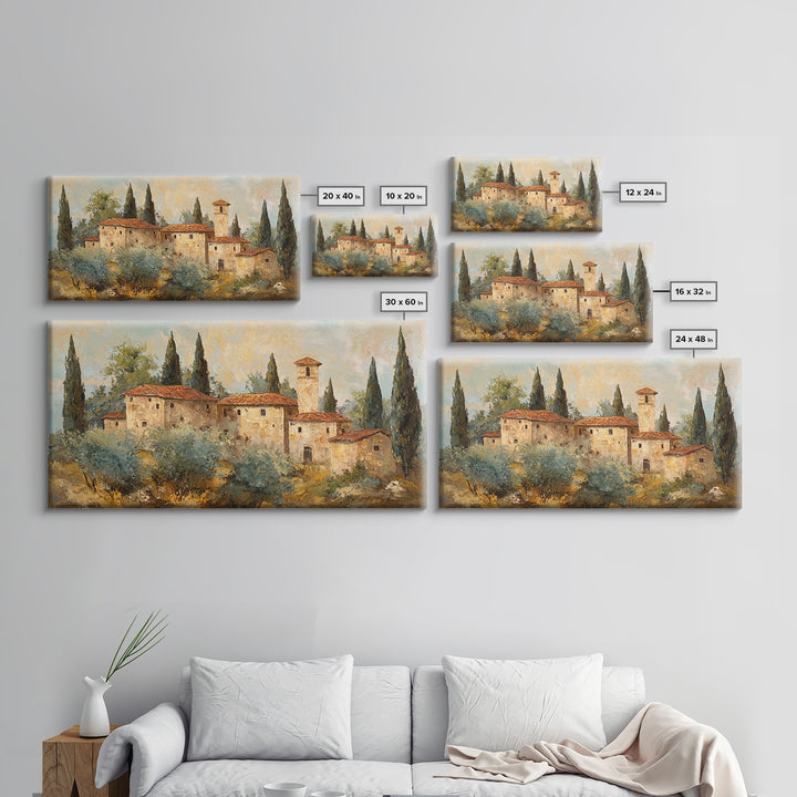 Tuscan Hillside with Cypress Trees and Golden Canvas Print, Italian Villa Art, Minimalist Decor, Living Room Decor, Villa, IVA-2x1-69