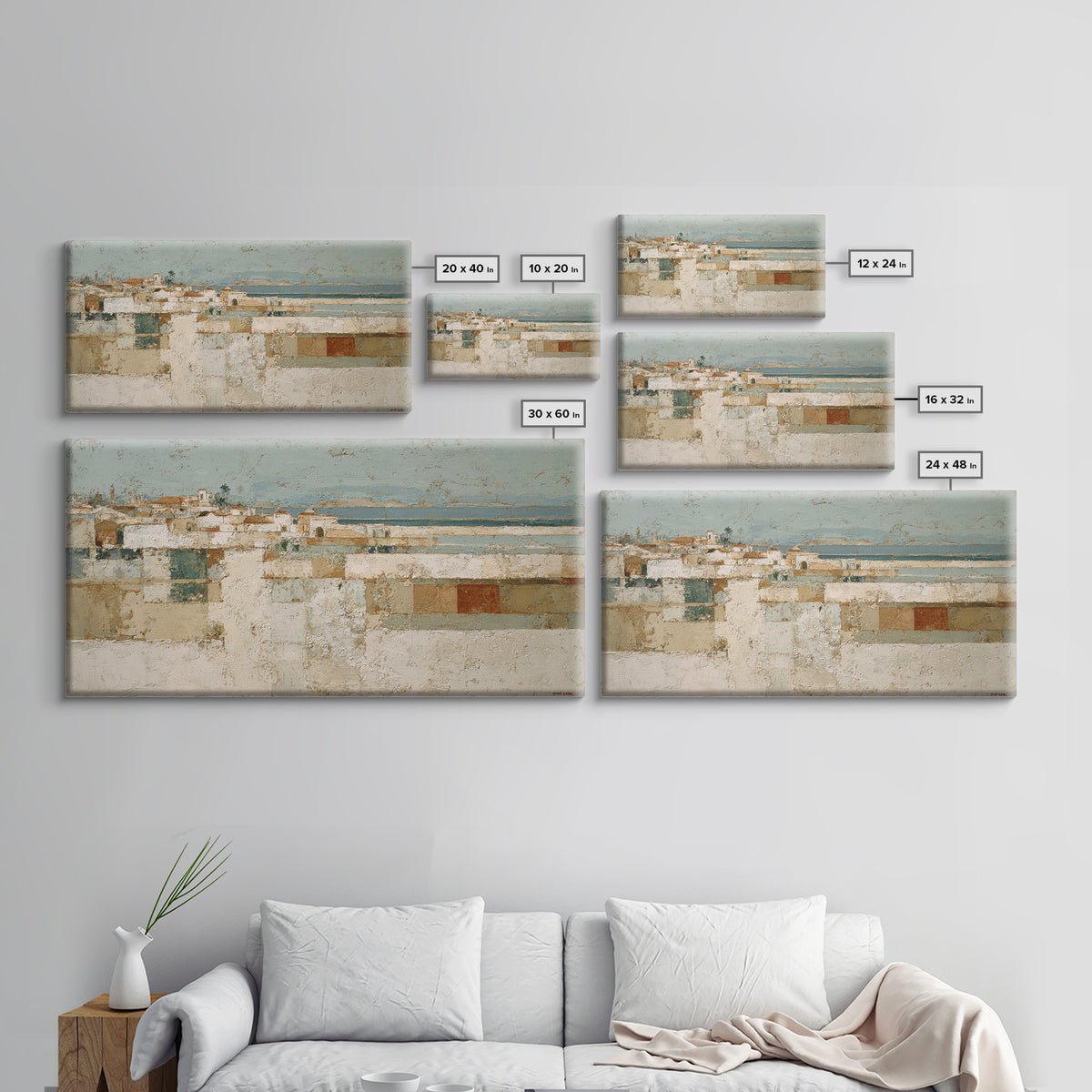Terracotta Rooftops Against Pale Sky Framed Canvas Print, Italian Villa Art, Printable Art, Living Room Decor, Fine Art, Villa, IVA-2x1-72