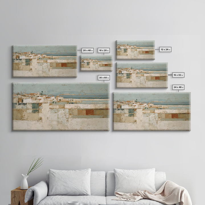 Terracotta Rooftops Against Pale Sky Framed Canvas Print, Italian Villa Art, Printable Art, Living Room Decor, Fine Art, Villa, IVA-2x1-72