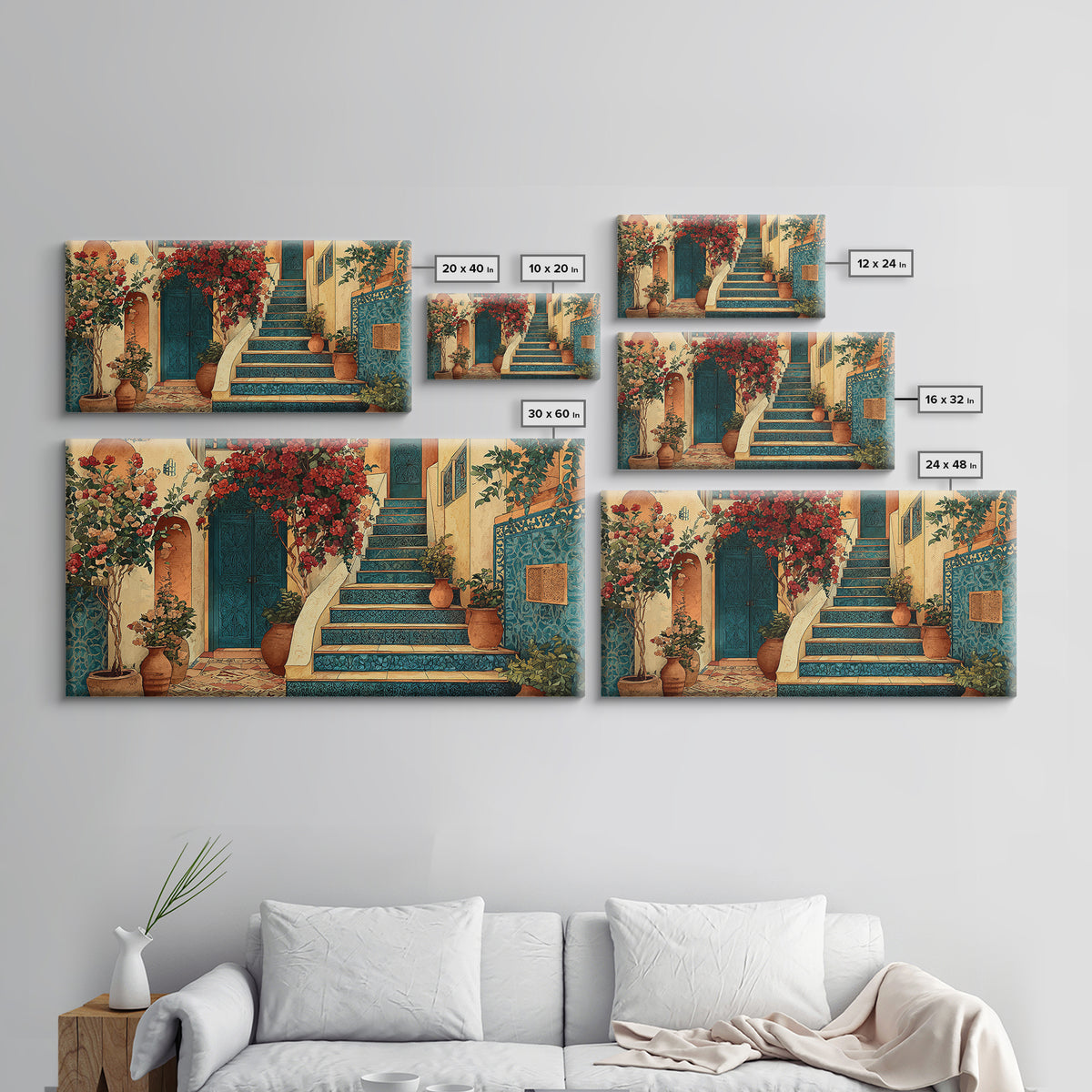 Sunlit Stone Stairway Framed Canvas Print, Italian Villa Art, Digital Download Art, Living Room Decor, Fine Art, Villa, IVA-2x1-79