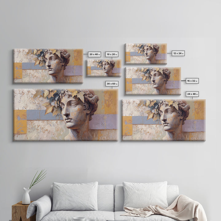 Classic Roman Statue Bust Framed Canvas Print, Italian Villa Art, Landscape Painting, Living Room Decor, Fine Art, Villa, IVA-2x1-80
