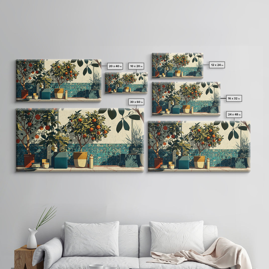 Orange Tree in a Courtyard Planter Canvas Print, Italian Villa Art, Statement Artwork, Living Room Decor, Fine Art, Villa, IVA-2x1-82