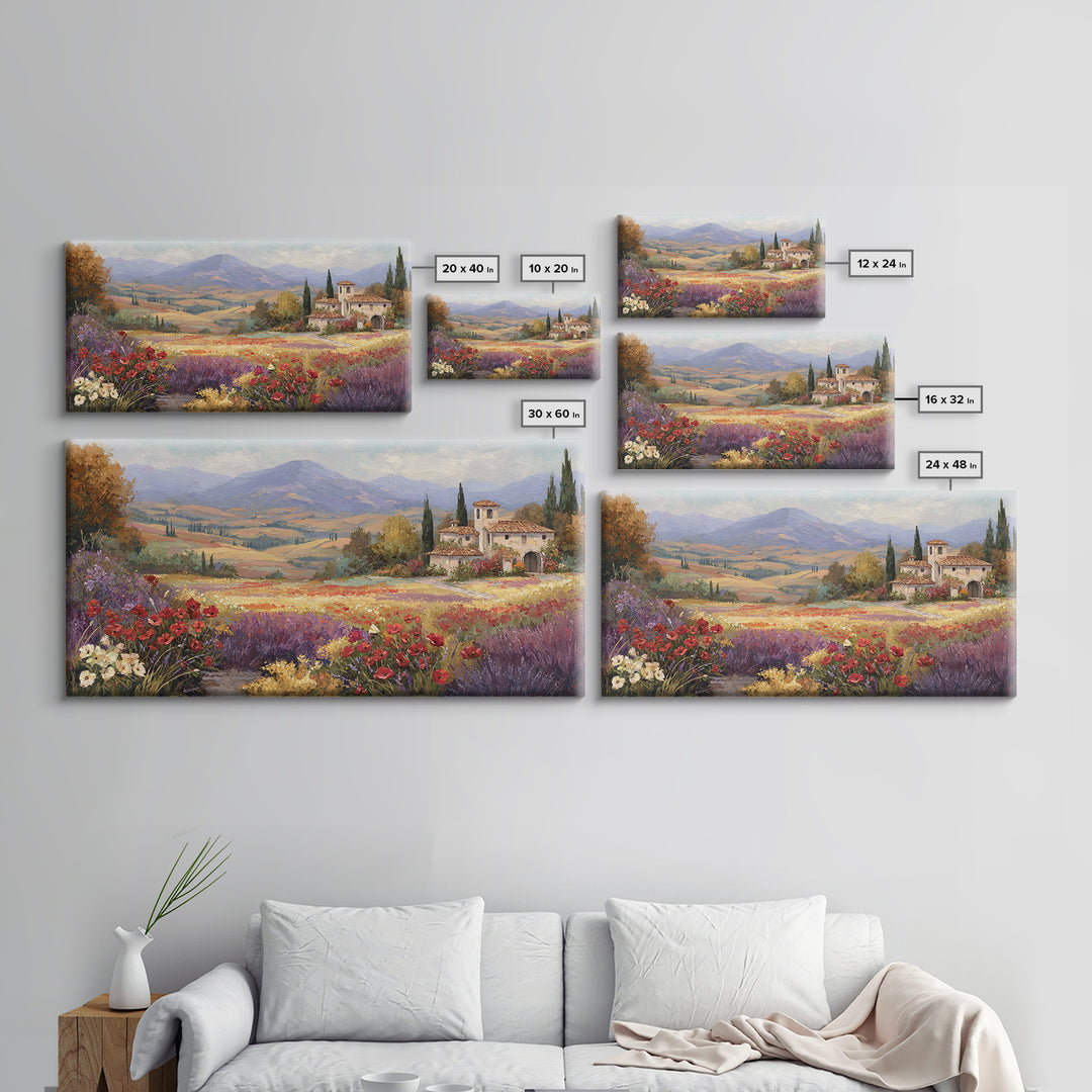 Tuscan Poppy Field Framed Canvas Print, Italian Villa Art, Boho Decor, Living Room Decor, Fine Art, Villa, Digital Wall Art, IVA-2x1-83