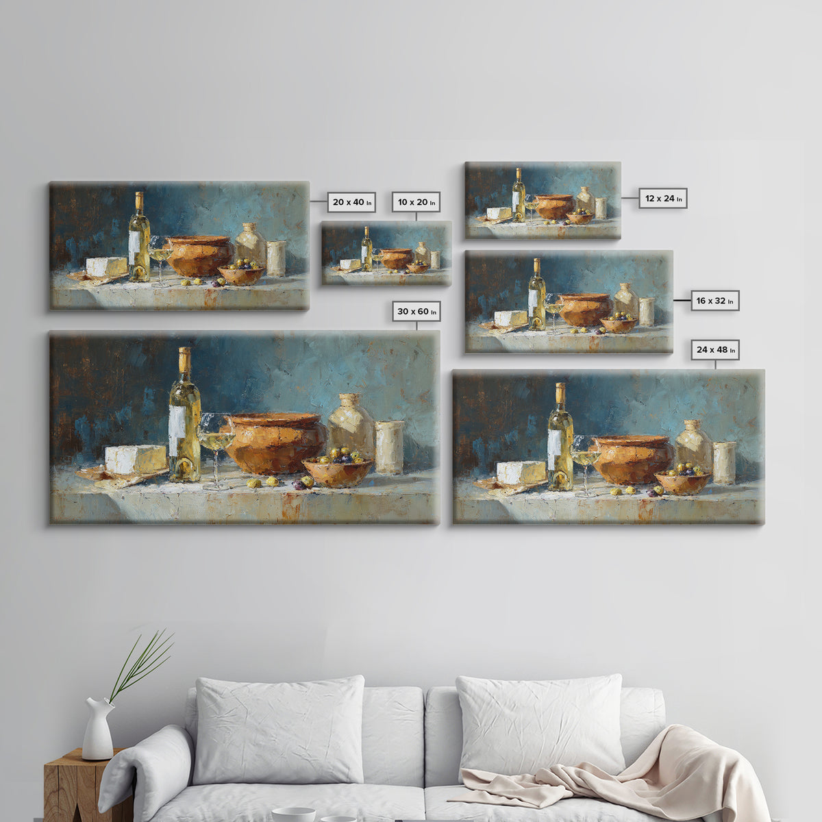 White Wine and Olives Still Life Framed Canvas Print, Italian Villa Art, Farmhouse Wall Art, Living Room Decor, Fine Art, Villa, IVA-2x1-84