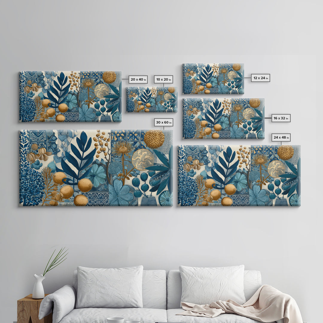 Italian Tile Pattern Framed Canvas Print, Italian Villa Art, Textured Painting, Living Room Decor, Villa, Living Room Wall Art, IVA-2x1-85