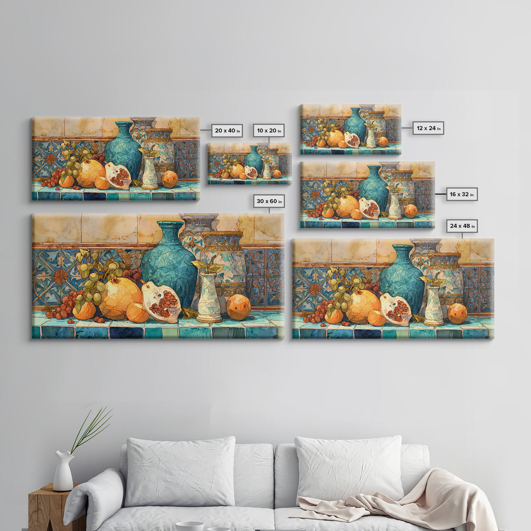Marble Fruit Still Life Framed Canvas Print, Italian Villa Art, Contemporary Art, Living Room Decor, Fine Art, Villa, IVA-2x1-91