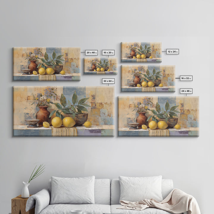 Coastal Lemons and Striped Cloth Arrangement Canvas Print, Italian Villa Art, Bedroom Wall Decor, Living Room Decor, Villa, IVA-2x1-92