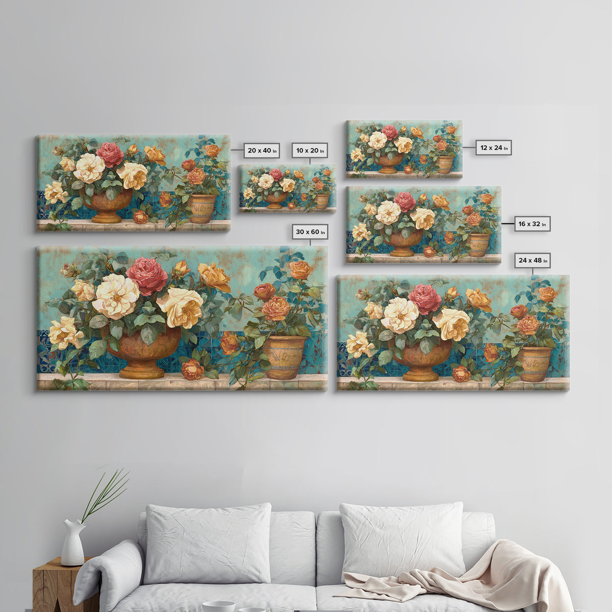Italian Villa Garden Urn Canvas Print, Italian Villa Art, Art Print, Living Room Decor, Watercolor Art, Villa, Printable Art, IVA-2x1-98