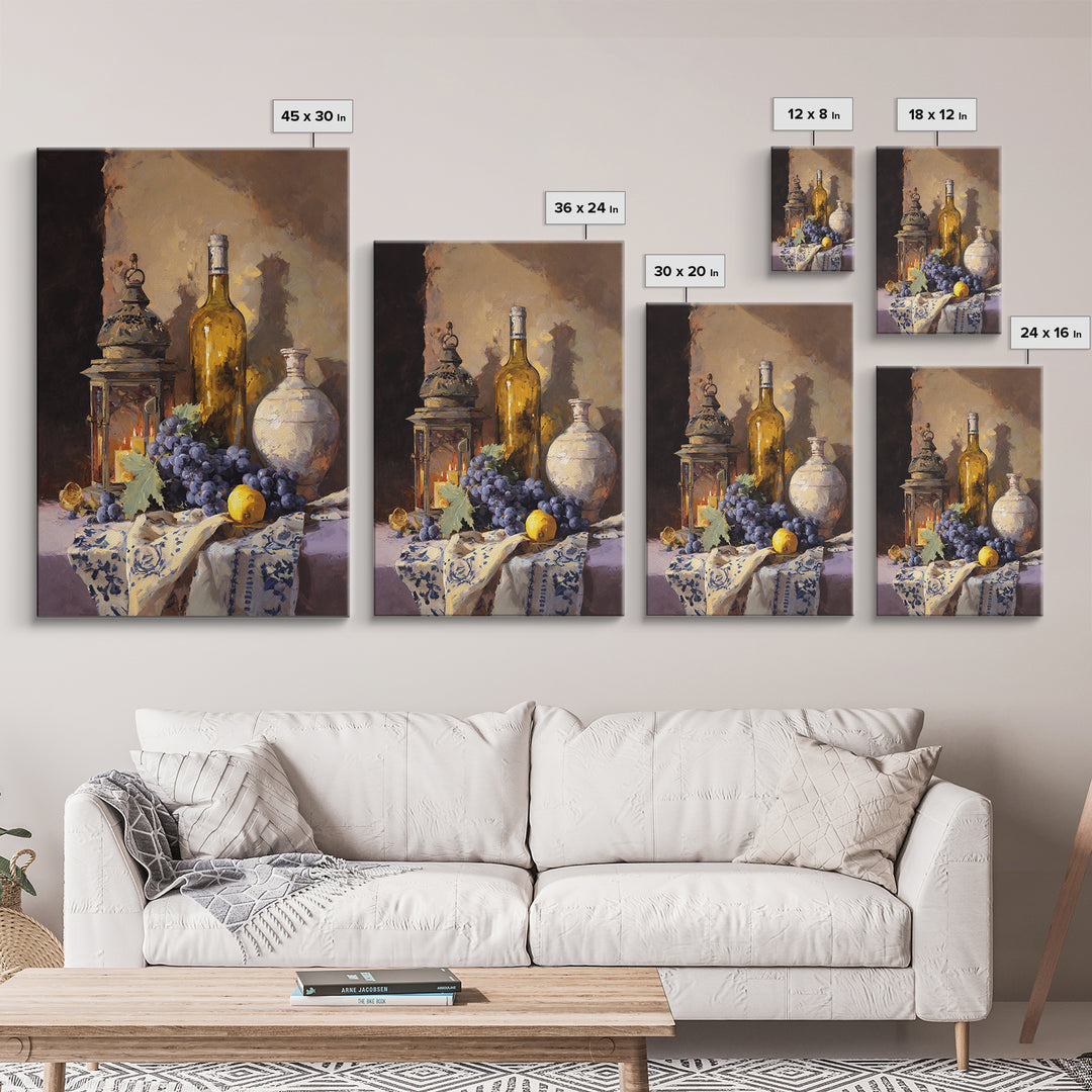 Grapevine and Wine Still Life on Linen Canvas Print, Italian Villa Art, Living Room Wall Art, Living Room Decor, Villa, IVA-2x3-15