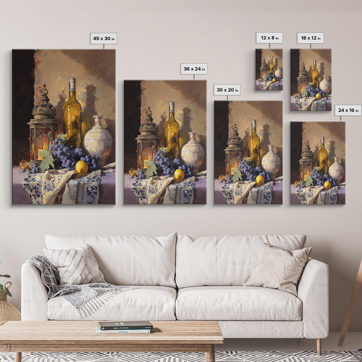 Grapevine and Wine Still Life on Linen Canvas Print, Italian Villa Art, Living Room Wall Art, Living Room Decor, Villa, IVA-2x3-15