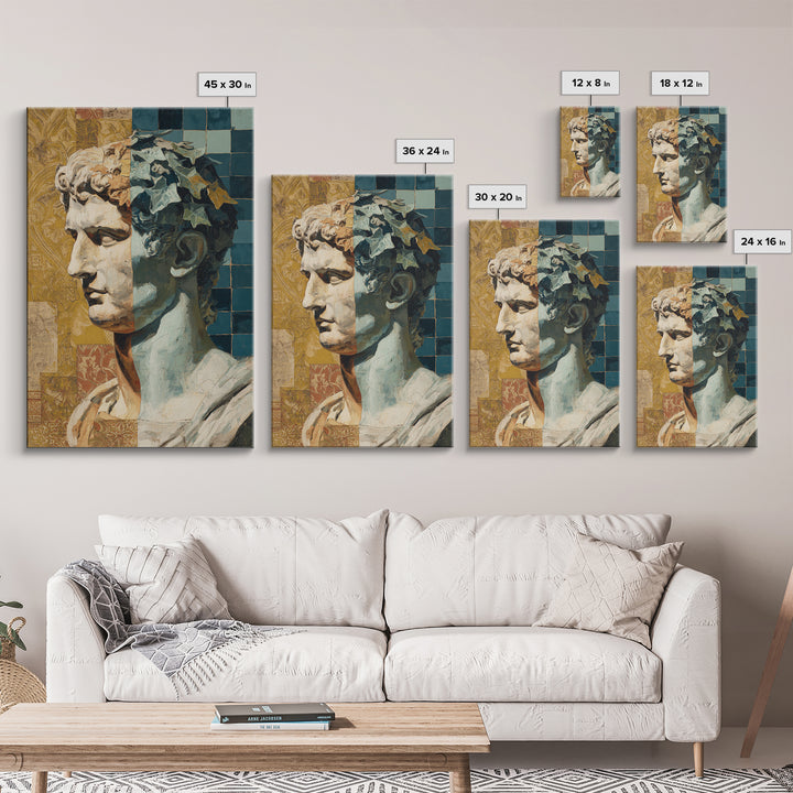 Classic Roman Statue Bust Framed Canvas Print, Italian Villa Art, Modern Decor, Living Room Decor, Oil Painting, Villa, IVA-2x3-20