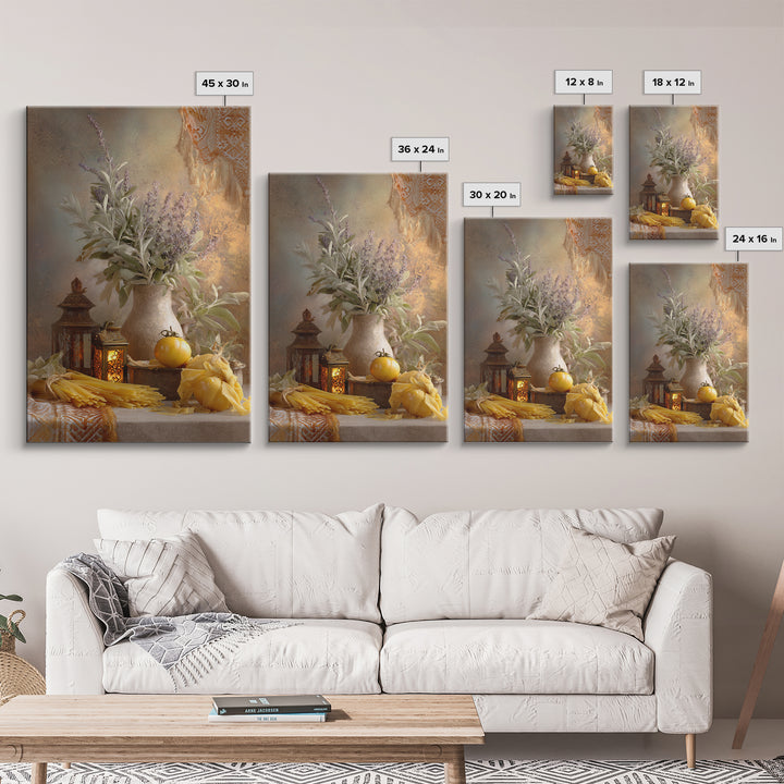 Pasta Herbs and Tomatoes Still Life Canvas Print, Italian Villa Art, Coastal Wall Art, Living Room Decor, Watercolor Art, Villa, IVA-2x3-27