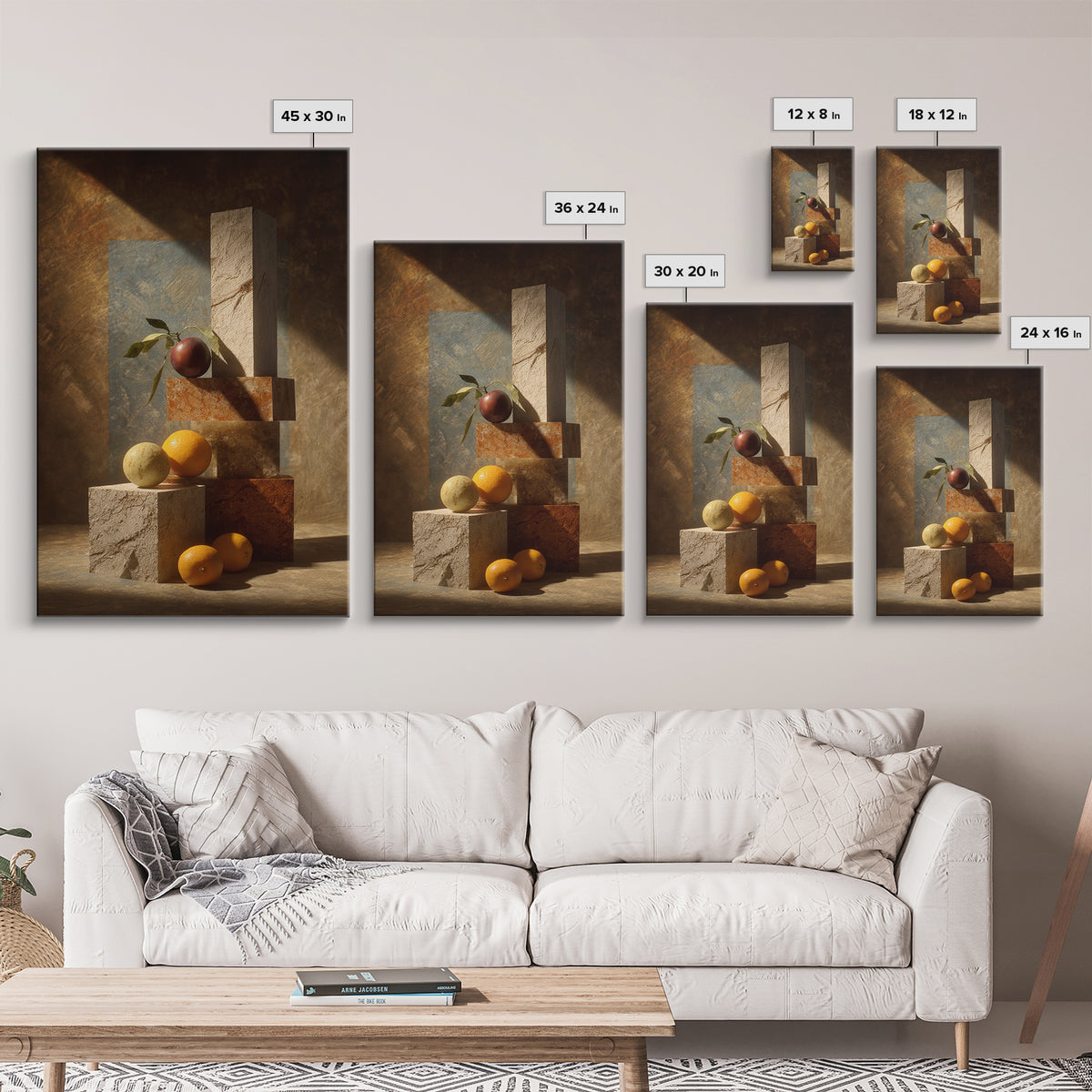 Marble Fruit Still Life Canvas Print, Italian Villa Art, Coastal Decor, Living Room Decor, Fine Art, Villa, Landscape Print, IVA-2x3-31