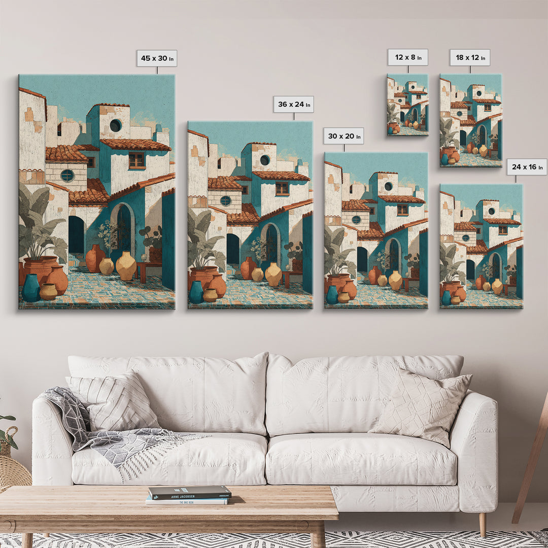 Terracotta Rooftops Against Pale Sky Framed Canvas Print, Italian Villa Art, Digital Wall Art, Living Room Decor, IVA-2x3-36