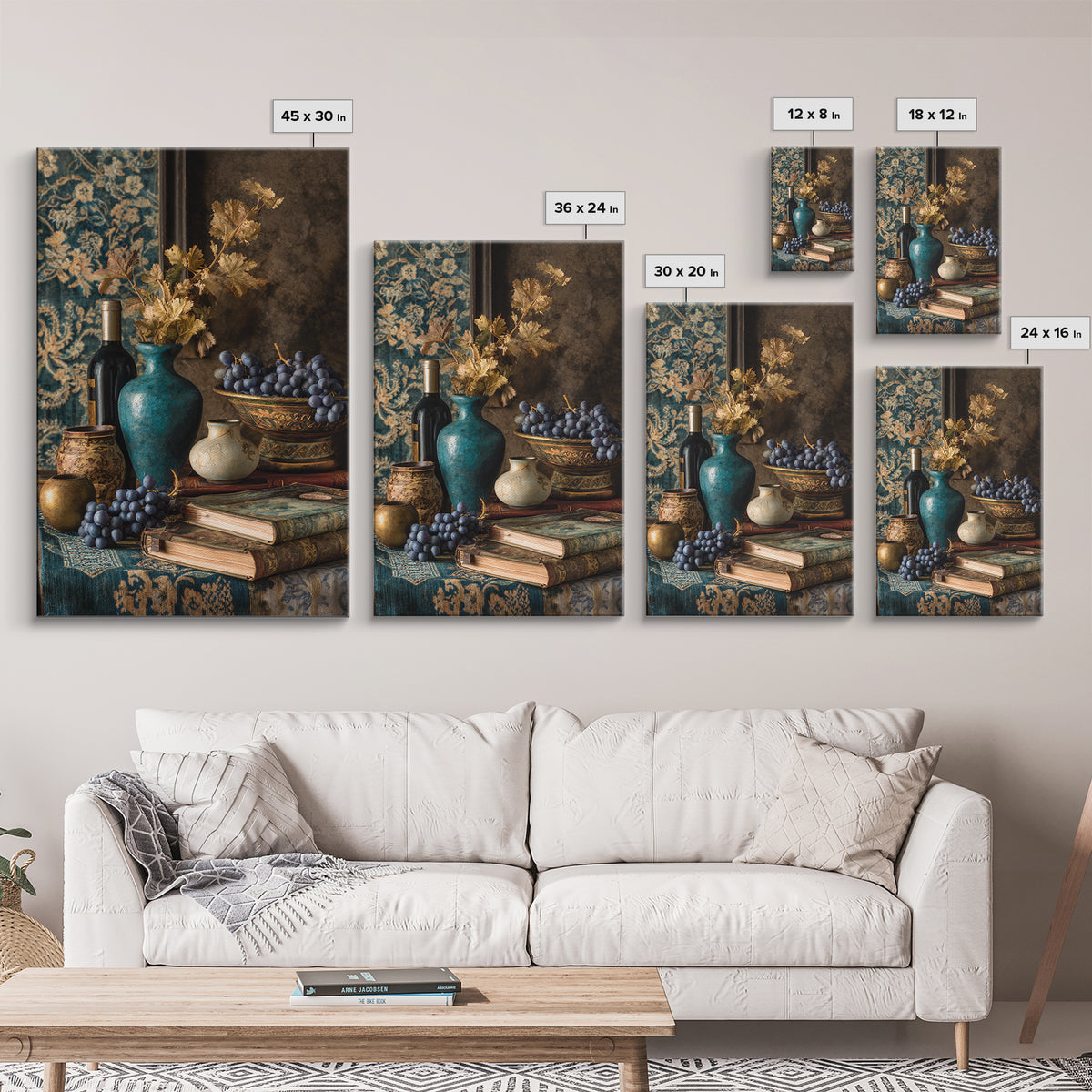 Grapevine and Wine Still Life on Linen Canvas Print, Italian Villa Art, Living Room Art, Living Room Decor, Abstract Art, Villa, IVA-2x3-39